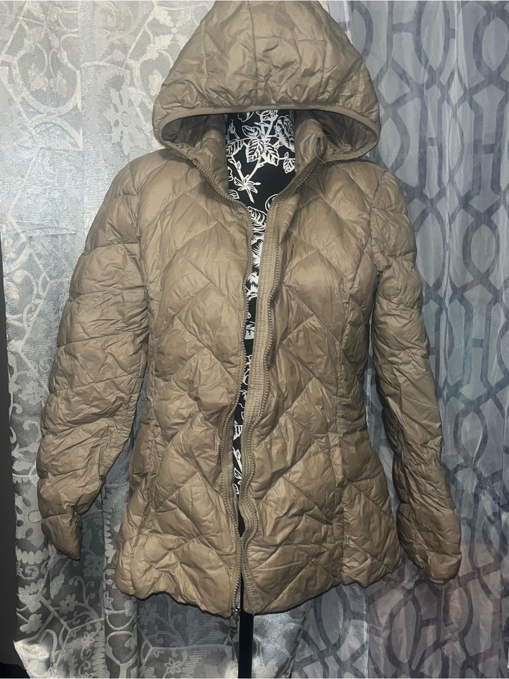 London Fog Quilted Hooded Puffer Jacket - Taupe